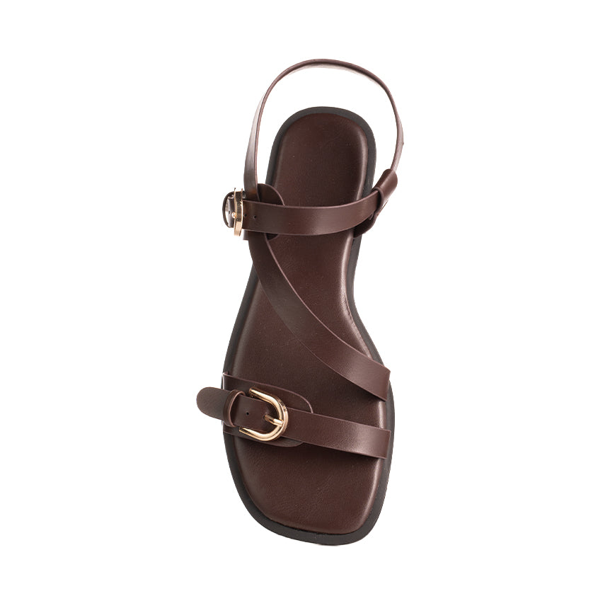Double Buckle Strappy Flat Sandals