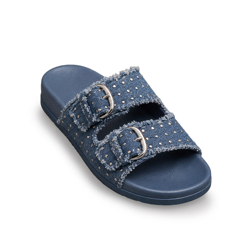 Double Buckle Studded Slippers