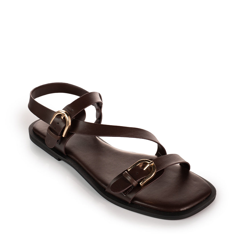 Double Buckle Strappy Flat Sandals