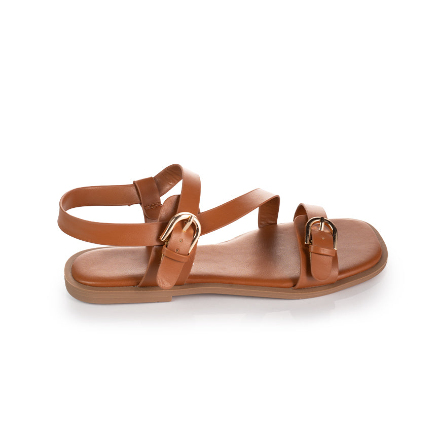 Double Buckle Strappy Flat Sandals
