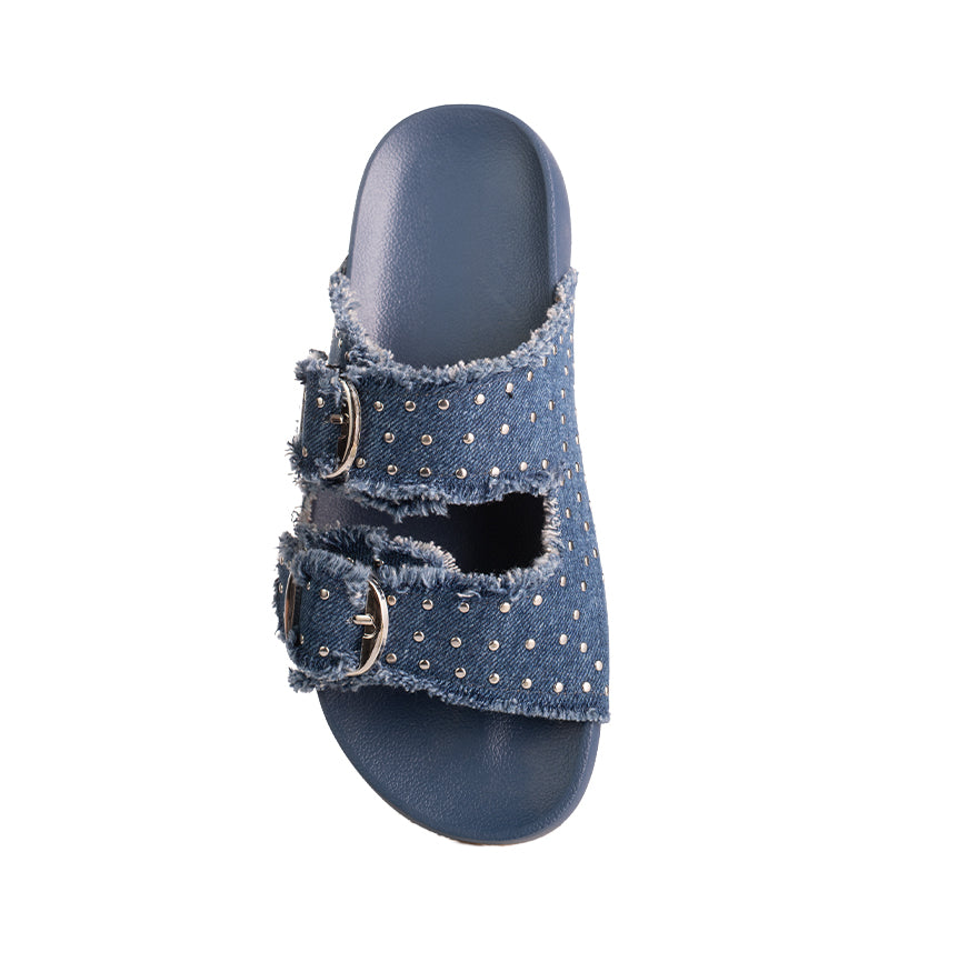 Double Buckle Studded Slippers