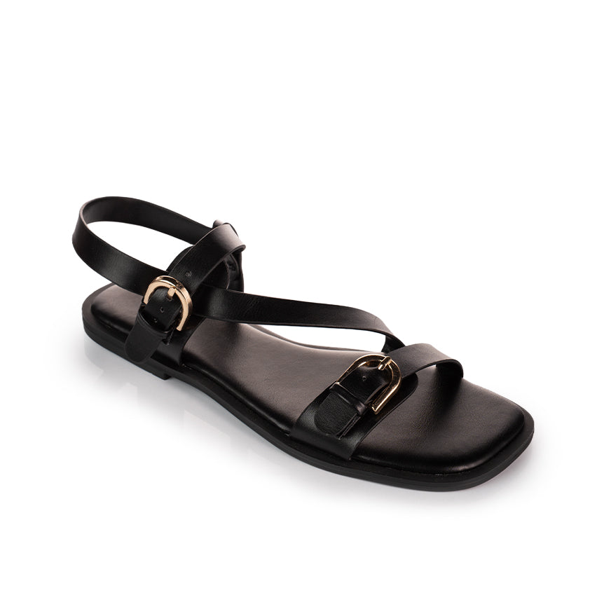 Double Buckle Strappy Flat Sandals