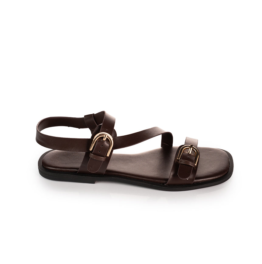 Double Buckle Strappy Flat Sandals