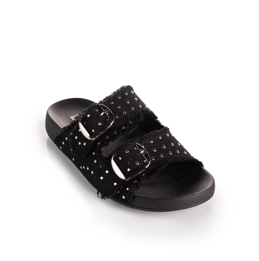 Double Buckle Studded Slippers
