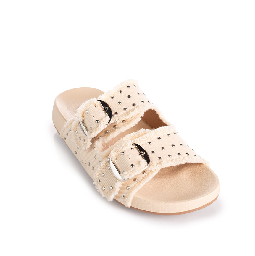 Double Buckle Studded Slippers