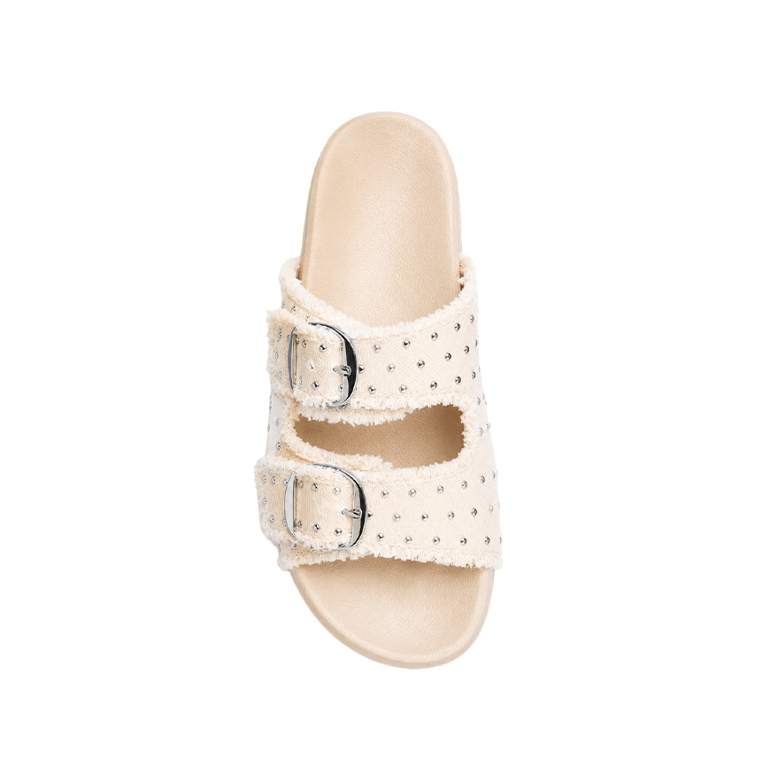Double Buckle Studded Slippers