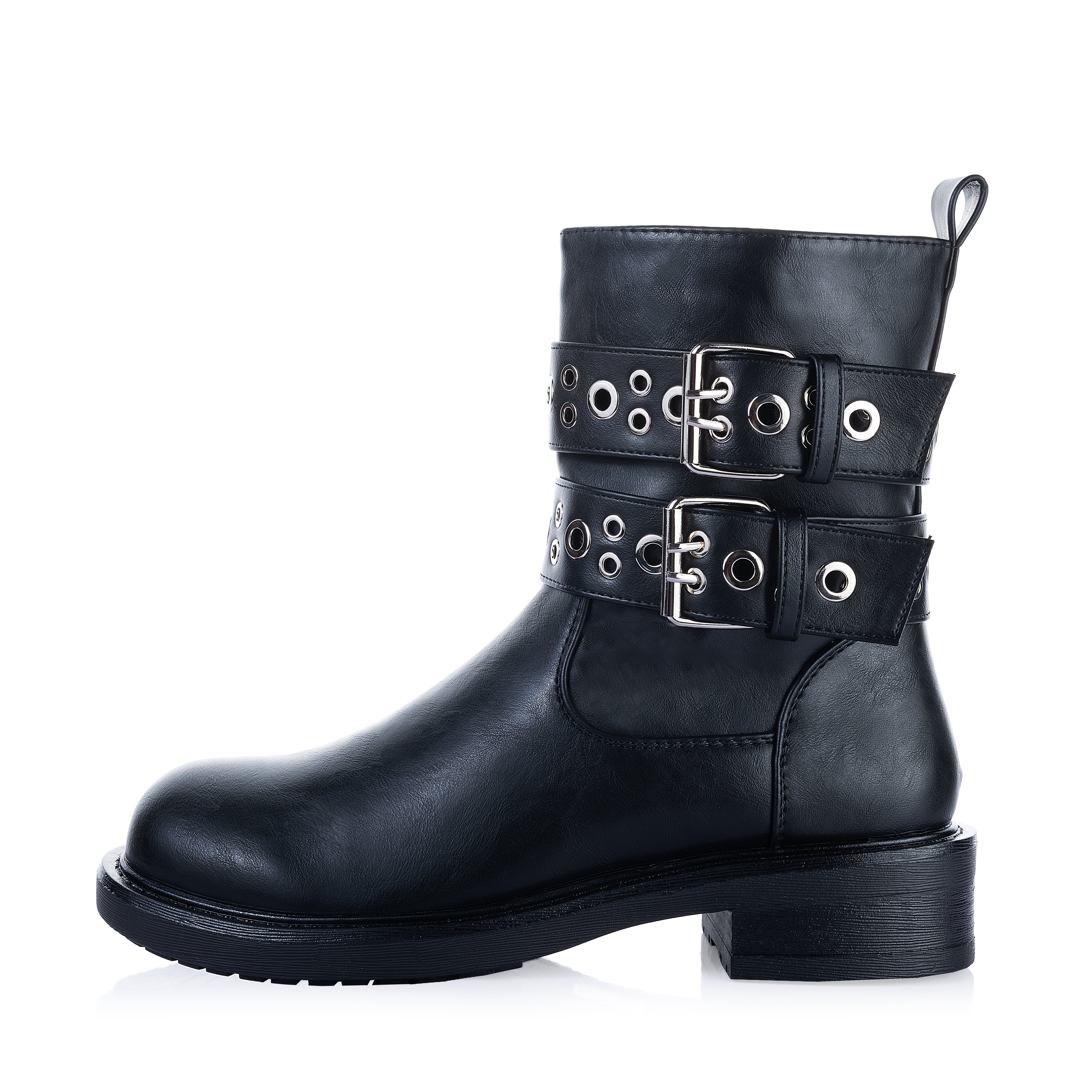 buckles two grommet ankle boots