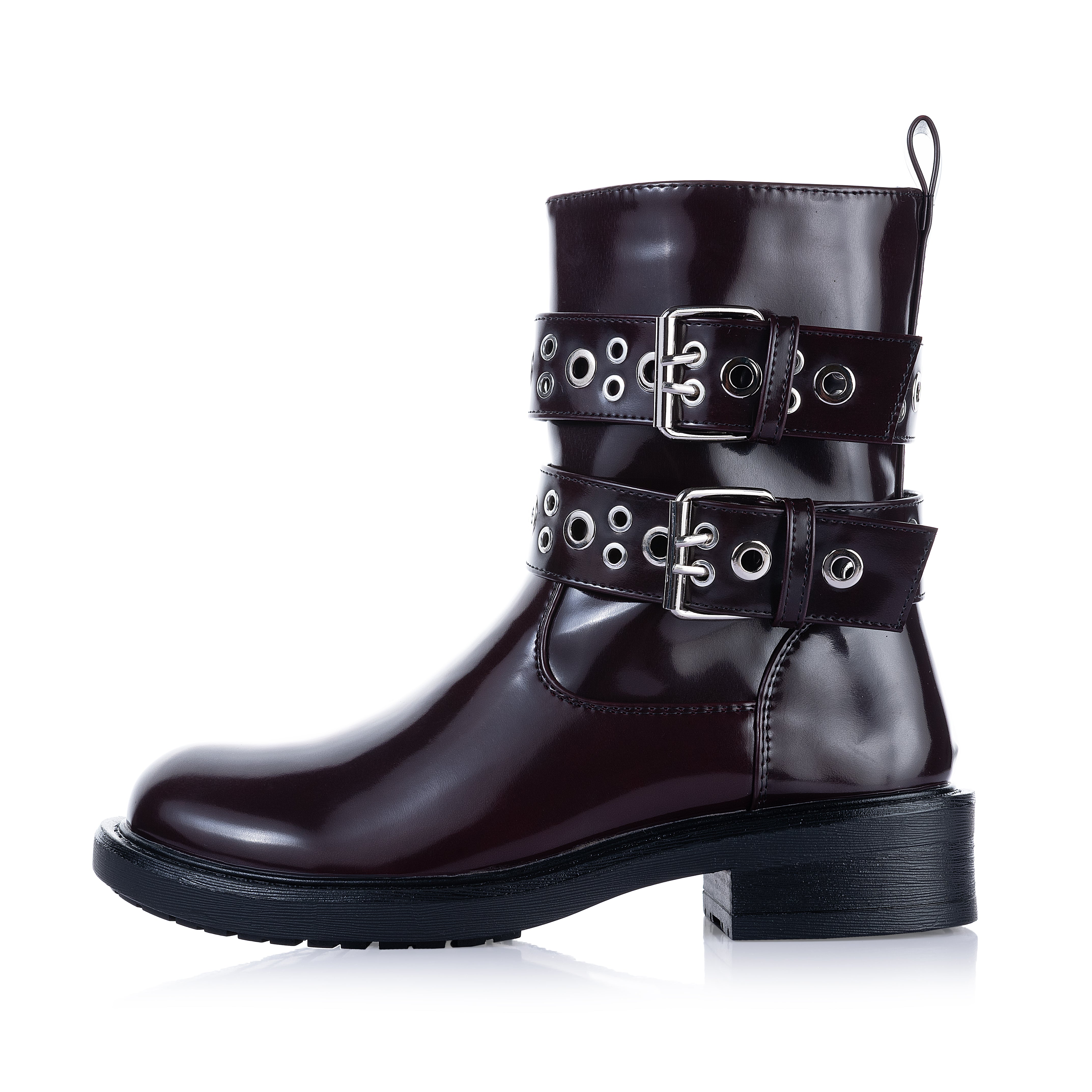 buckles two grommet ankle boots