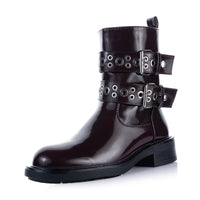 buckles two grommet ankle boots