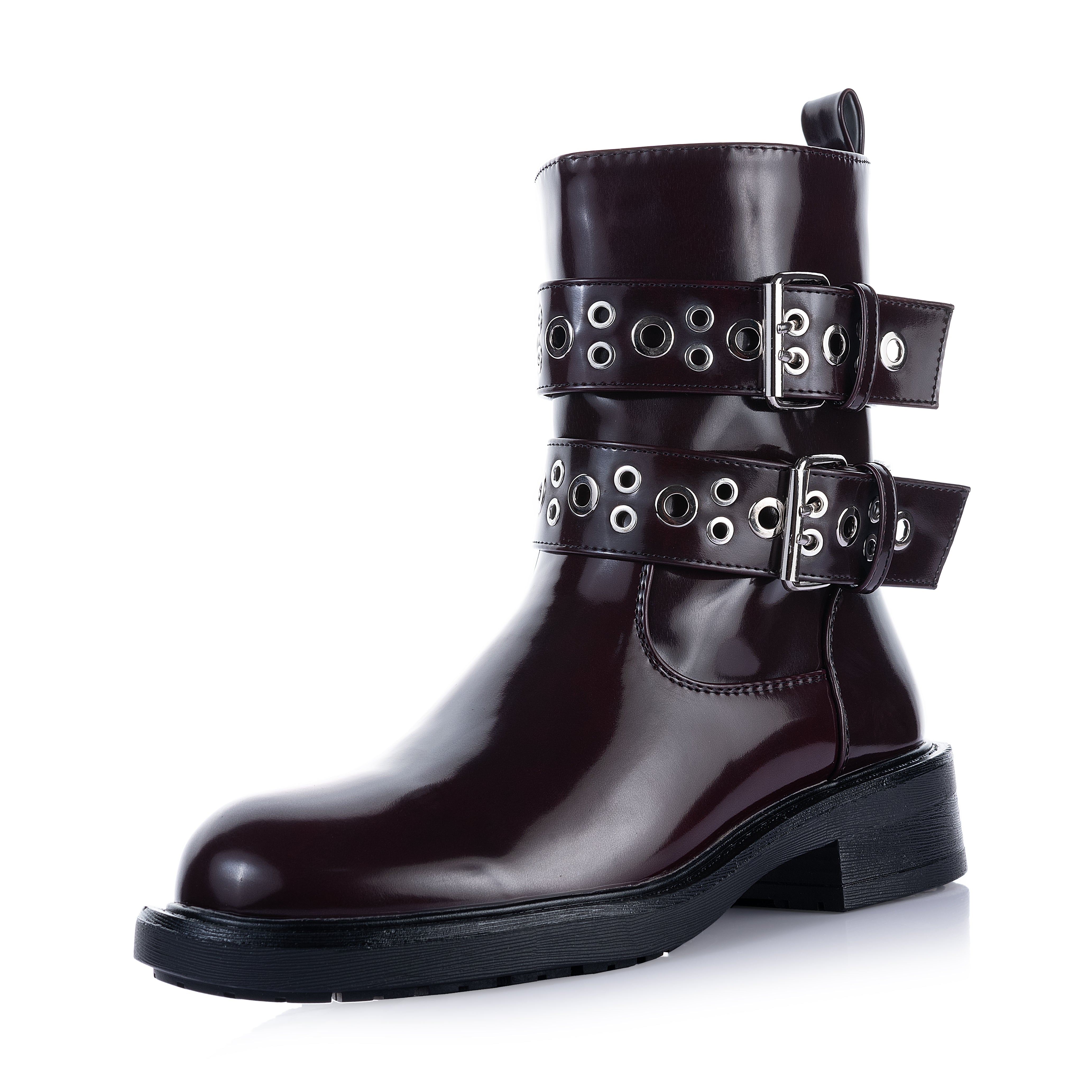 buckles two grommet ankle boots