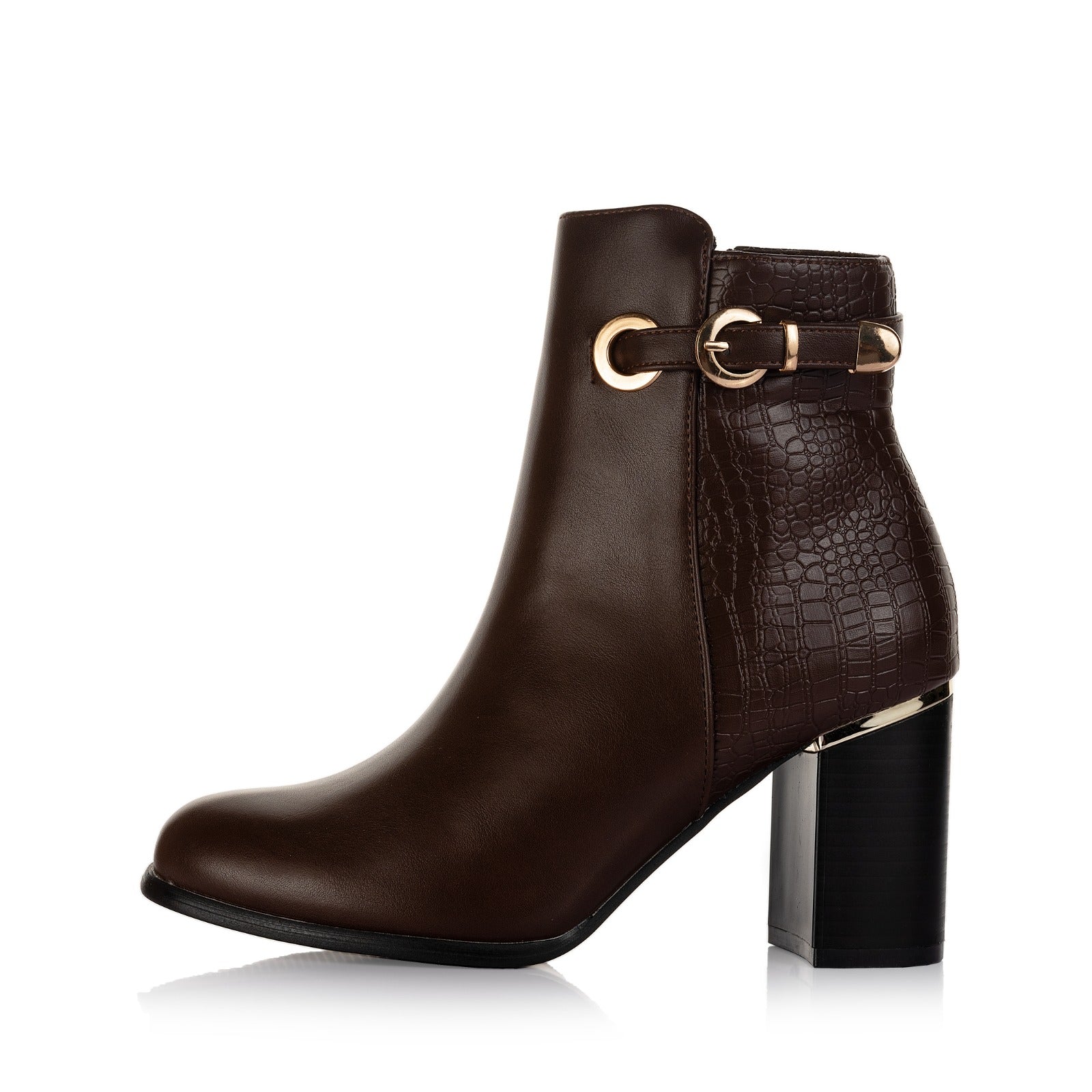 Buckle Strap Snake Printed Ankle Boots