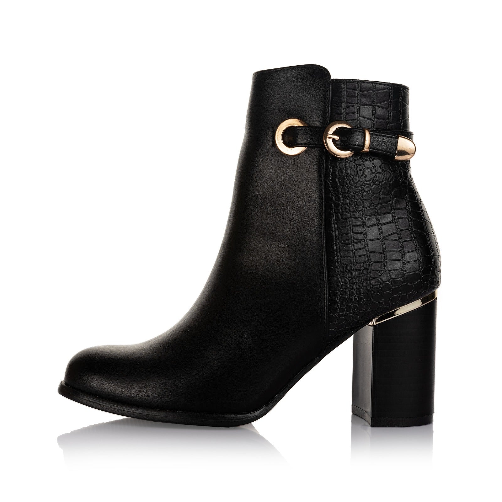 Buckle Strap Snake Printed Ankle Boots