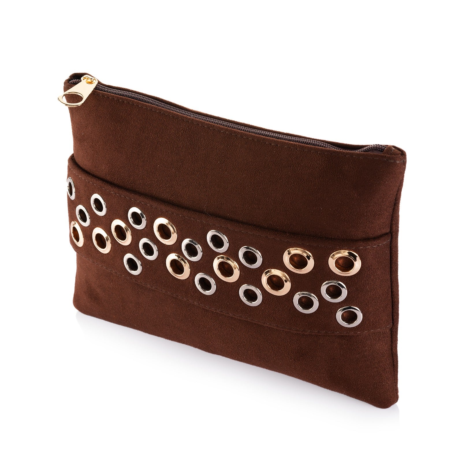 Suede Clutch with Metal Accents