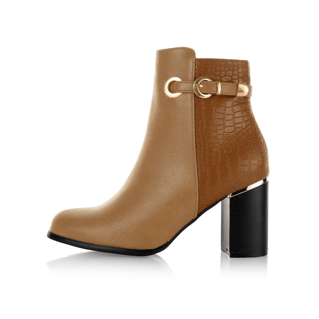 Buckle Strap Snake Printed Ankle Boots