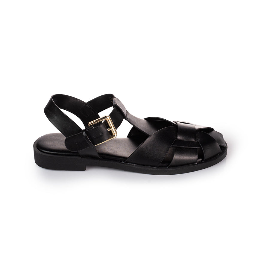 buckled cage flat sandals